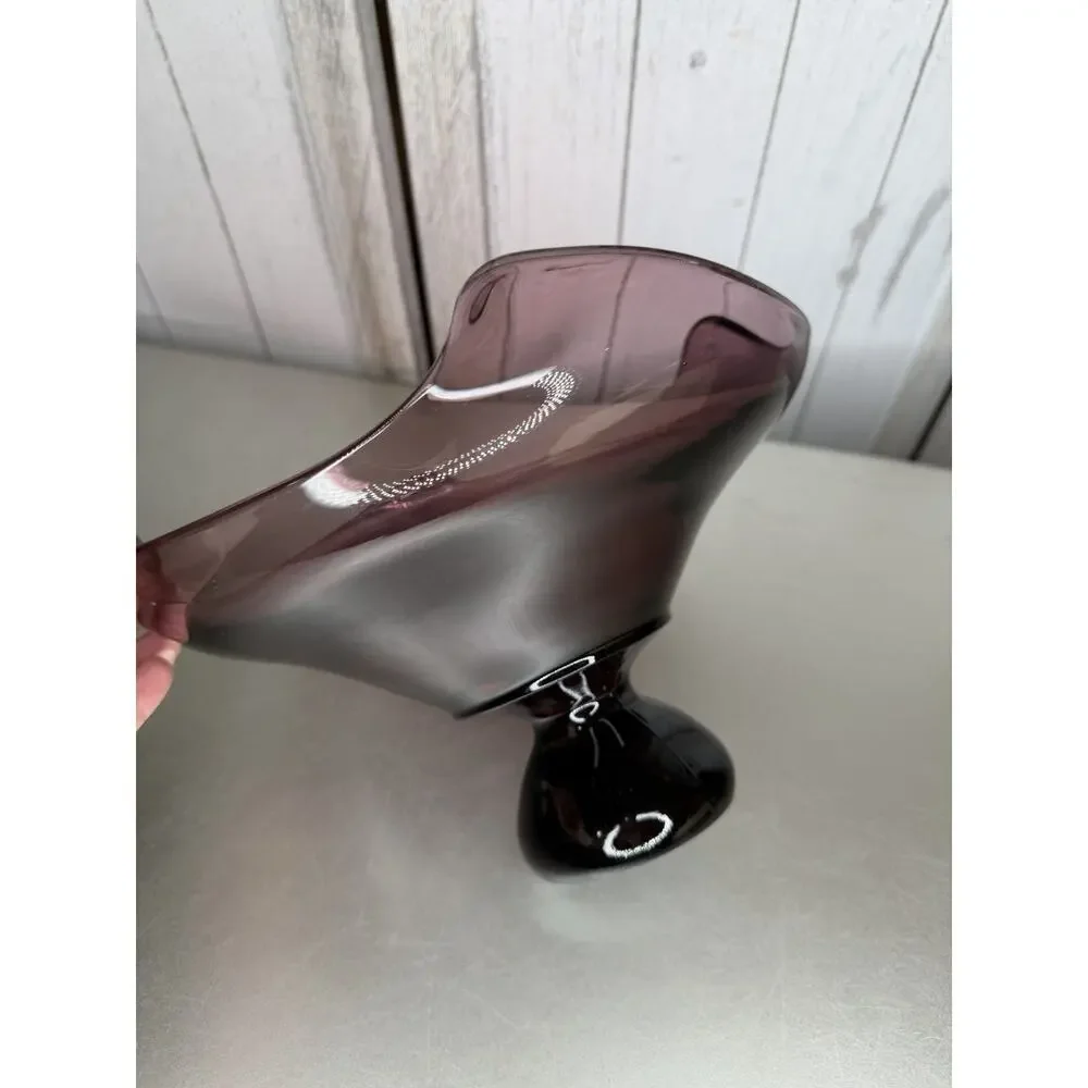 Amethyst Viking Glass Epic Wave Heavy Footed Pedestal Bowl VTG Purple